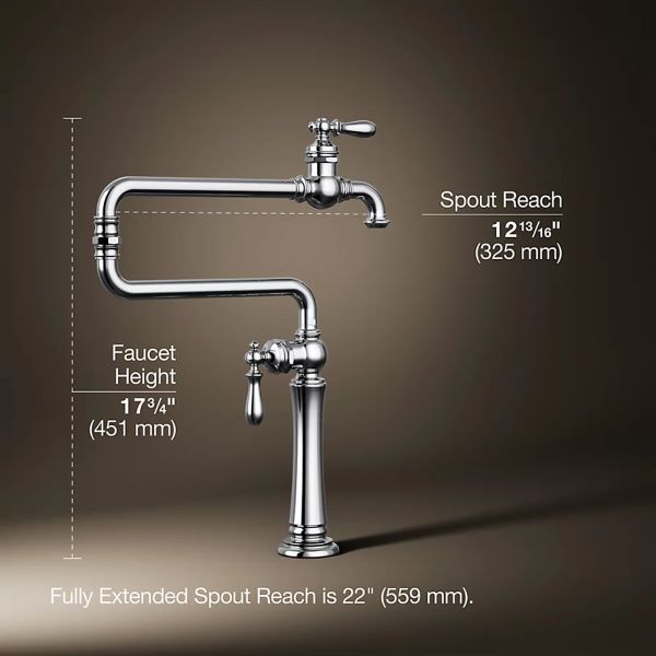 KOHLER® Artifacts® Polished Chrome Deck-Mount Pot Filler-4