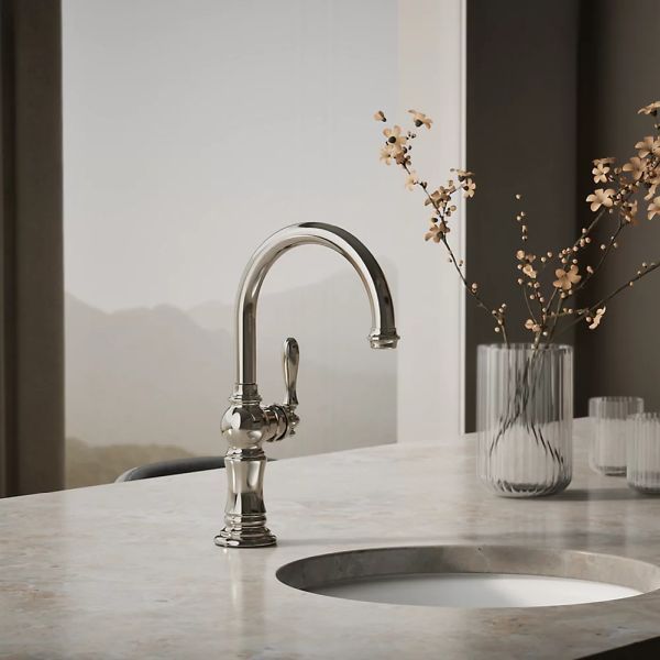 KOHLER® Artifacts® Vibrant Polished Nickel Single-Handle High-Arc Kitchen Sink Faucet-1