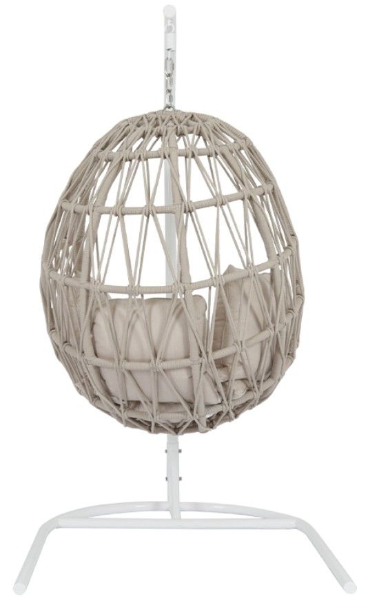 Sunset West Dana Natural Linen Aluminum/Olefin Rope Outdoor Hanging Chair with Linen Canvas Cushion-2
