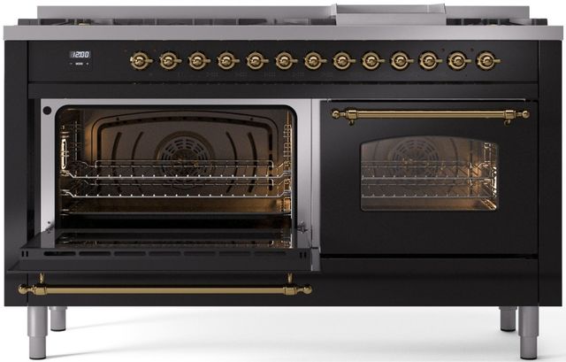 Ilve® Nostalgie II Series 60" Glossy Black Pro Style Dual Fuel Range-2
