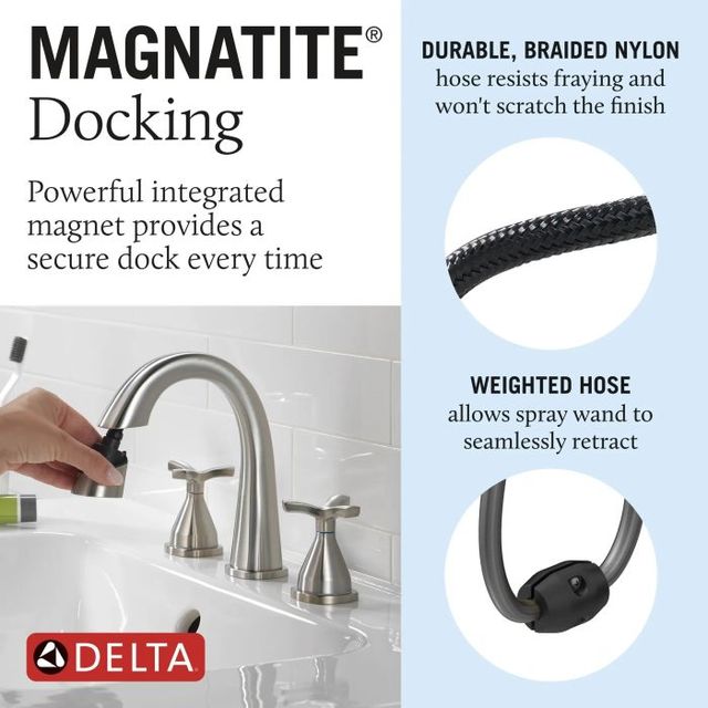 Delta Stryke® Lumicoat® Stainless 2-Handle Widespread Pull Down Bathroom Faucet-3