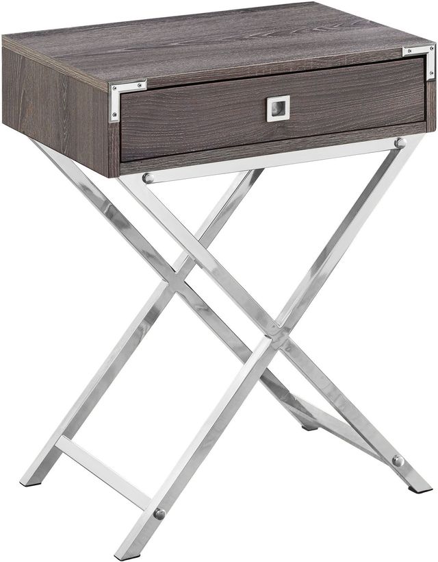 Monarch Specialties Inc. Dark Taupe 24"H Accent Table with Chrome Metal Legs-0
