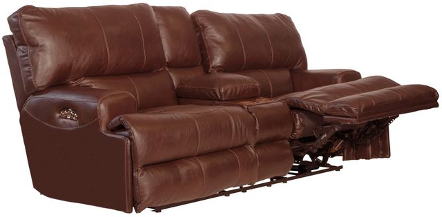 Catnapper® Wembley Walnut Leather Power Lay Flat Reclining Console Loveseat with Power Adjustable Headrest-1