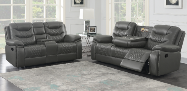 Coaster® Flamenco 2-piece Tufted Upholstered Motion Living Room Set Charcoal-0