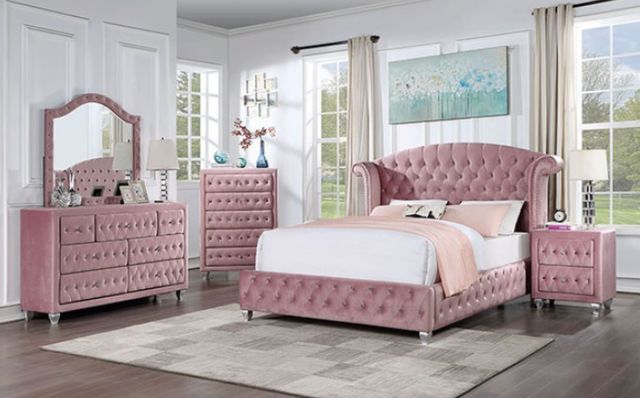 Furniture of America® Zohar 4-Piece Pink Full Bedroom Set-0