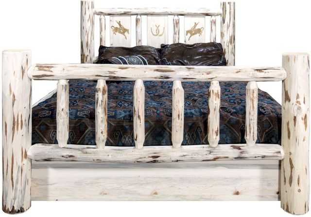 Montana Woodworks® Montana Collection Ready to Finish Twin Storage Bed with Laser Engraved Bronc Design-1