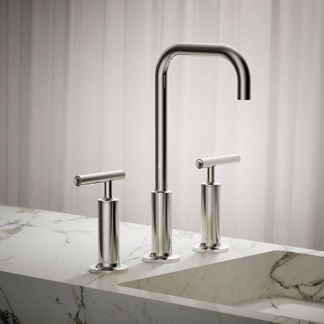 KOHLER® Purist® Vibrant Polished Nickel 11" Widespread Bathroom Sink Faucet with Lever Handles-3