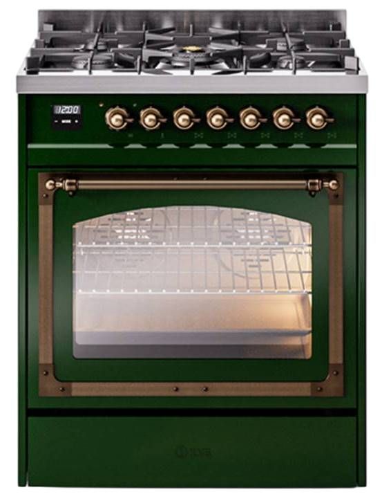 Ilve® Nostalgie II Noblesse 30" Emerald Green Pro Style Dual Fuel Range with Burnished Trim-0