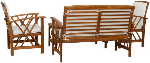 Linon Topsail 4-Piece Brown/White Fabric/Wood Outdoor Conversation Set-4