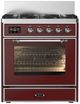 Ilve® Majestic III 30" Burgundy Pro Style Dual Fuel Natural Gas Range with Triple Glass Door and Chrome Trim-0