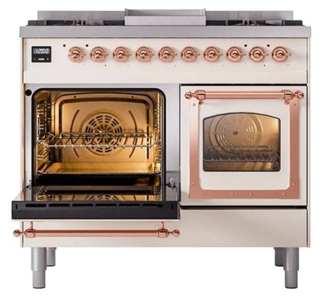 Ilve® Nostalgie II Noblesse 40'' Antique White Pro Style Dual Fuel Range with Copper Trim-3