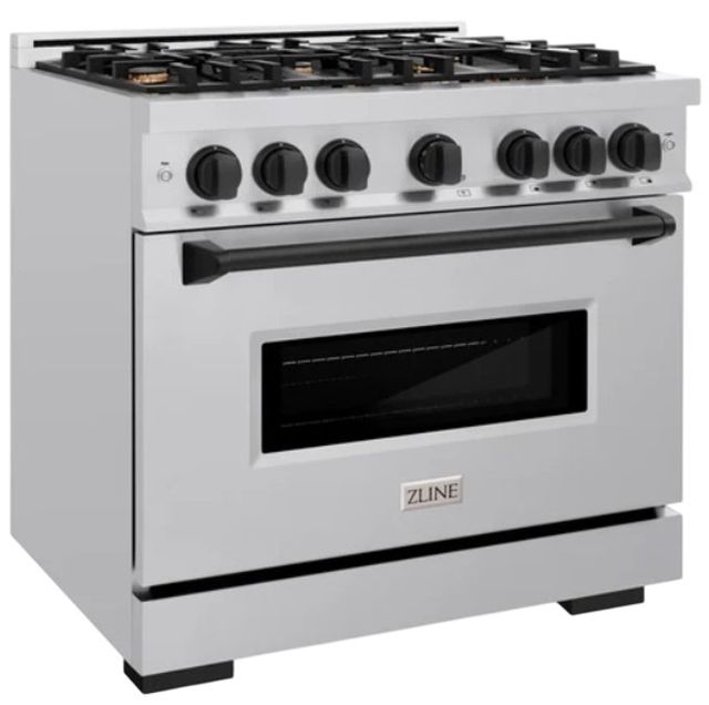 ZLINE Classic Autograph Edition 36" Stainless Steel Pro Style Gas Range with Matte Black Accents-2