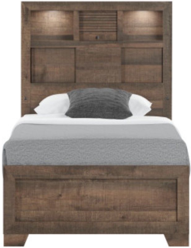 Emerald Home Peyton Brown Twin Bookcase Bed-3