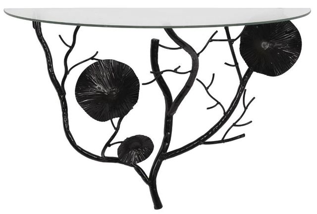 Deco Marche Black Metal Floral Branch Wall Shelf with Glass Top-0