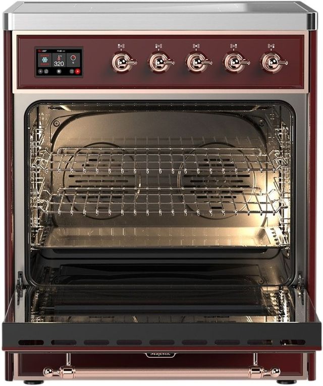 Ilve® Majestic III 30" Burgundy Pro Style Induction Range with Triple Glass Door and Copper Trim-1