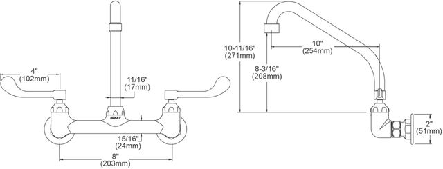 Elkay Chrome Foodservice 8" Centerset Wall Mount Faucet with Wristblade Handles and Offset Inlets-1