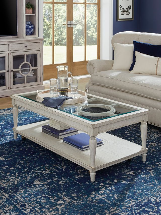 aspenhome® Radius Glass Cocktail Table with Alabaster Base -2