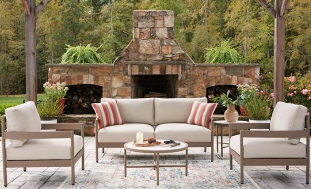 Signature Design by Ashley® Bluff Trail 5-Piece Beige/Brown Aluminum/Fabric Outdoor Conversation Set-1