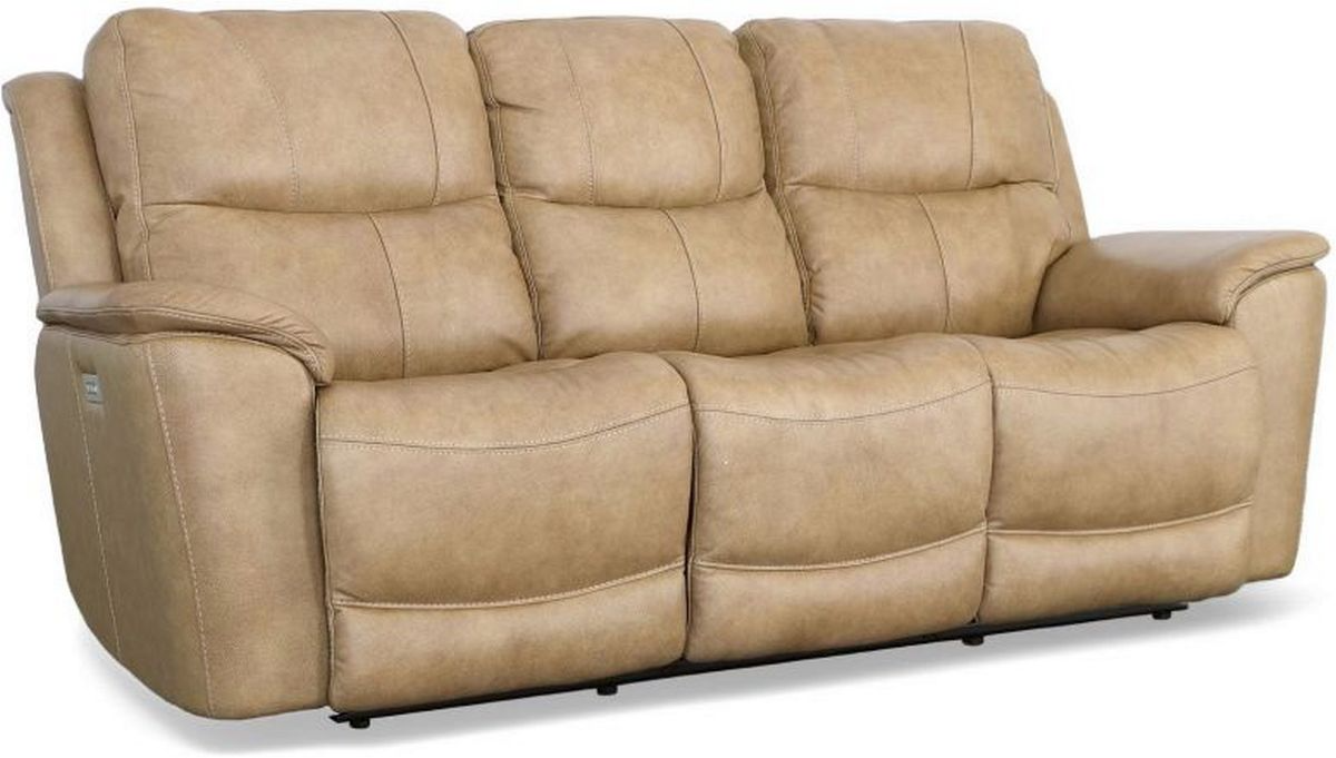 Flexsteel Cade Beige Power Reclining Sofa with Power Headrests and Lumbar Colony House Furniture Chambersburg PA