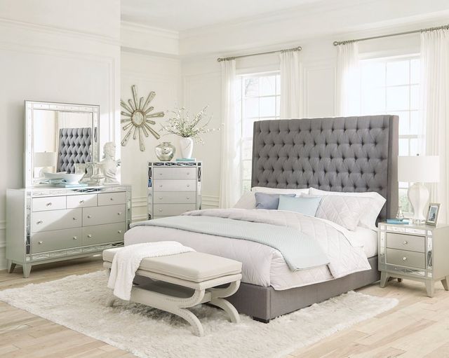 Coaster® Camille 4-Piece Grey/Metallic Mercury Queen Bedroom Set-0