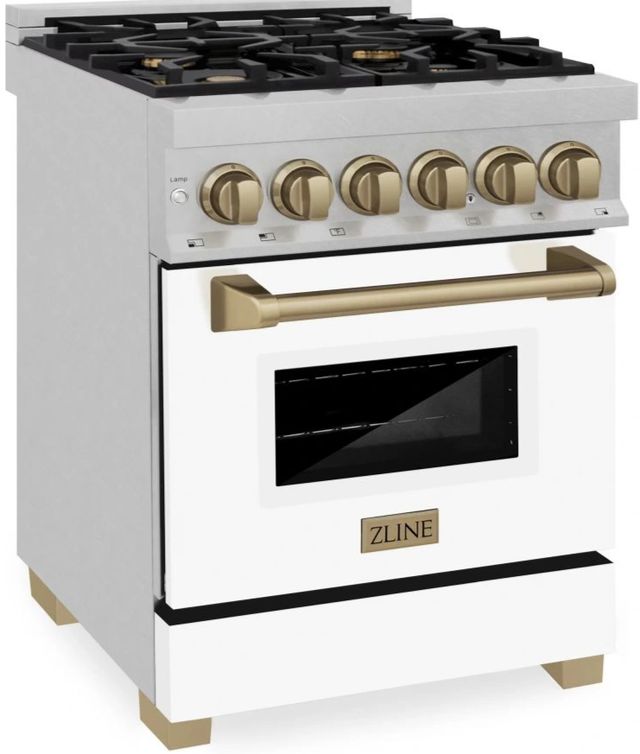 ZLINE Autograph Edition Legacy 24" Satin Stainless Steel Pro-Style Dual Fuel Range with Electric Convection Oven and White Matte Door-1