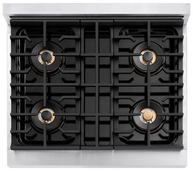 ZLINE Autograph Edition Paramount 30" 4.2 Cu. Ft. Satin Stainless Steel Dual Fuel Range with 4 Burner DuoPro™ Cooktop and Electric Convection Oven with White Matte Door and Champagne Bronze Accents-2
