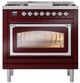 Ilve® Nostalgie II Noblesse 36'' Burgundy Pro Style Dual Fuel Range with Chrome Trim-1