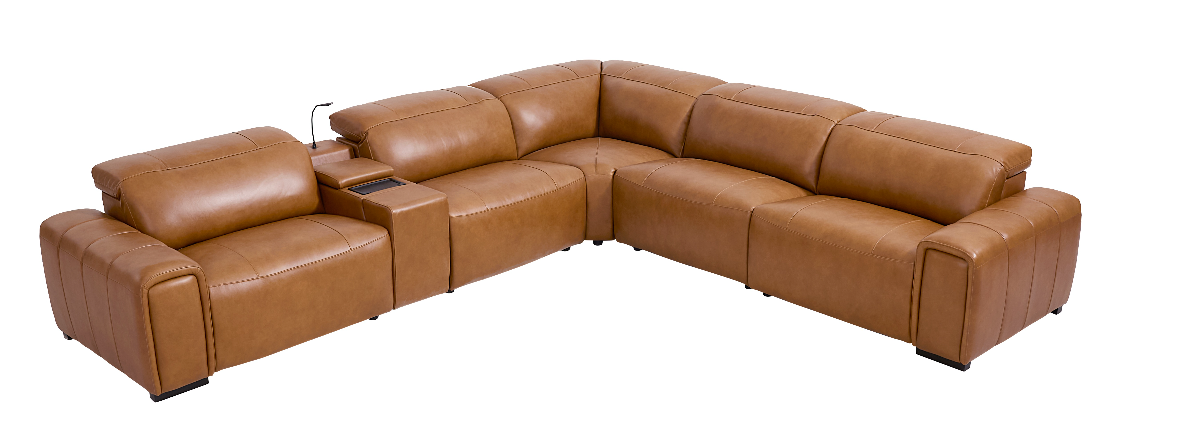 Drew & Jonathan Home Cognac Leather 6pc Reclining Sectional