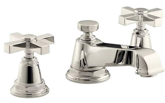 KOHLER® Pinstripe® Vibrant Polished Nickel Pure Widespread Bathroom Sink Faucet with Cross Handles-0