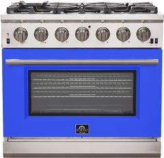 FORNO® Capriasca 36" Stainless Steel Pro Style Gas Range with Blue Door