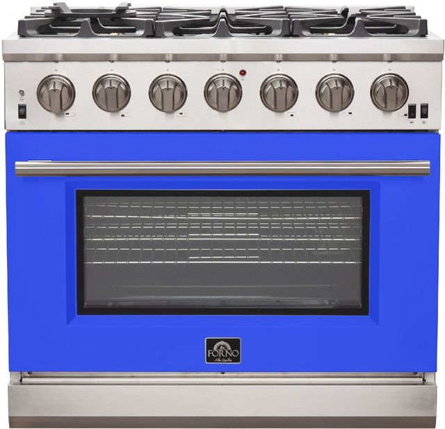 FORNO® Capriasca 36" Stainless Steel Pro Style Gas Range with Blue Door-0