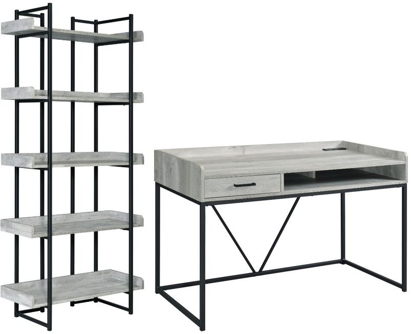 Elements International Preston 2-Piece Black/Grey Home Office Set