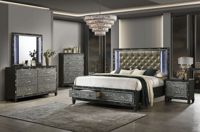 New Classic® Home Furnishings Radiance 4-Piece Black Pearl King Panel Storage Bedroom Set-1