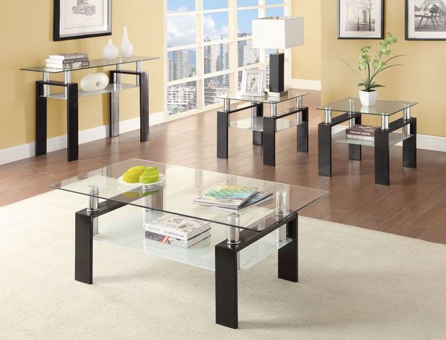 Coaster® Dyer Black Tempered Glass Coffee Table with Shelf-2