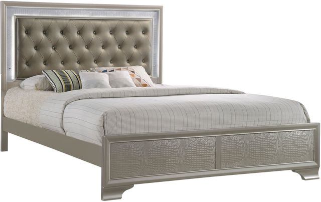 Crown Mark Lyssa King Modern Champagne Upholstered Panel Bed-0
