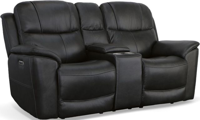 Flexsteel® Crew Raven Power Reclining Loveseat with Console and Power Headrests and Lumbar-0