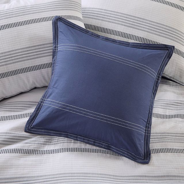 Olliix by Clean Spaces Oakley 5 Piece Striped Organic Cotton Yarn Dyed Indigo and White Full/Queen Comforter Cover Set-3