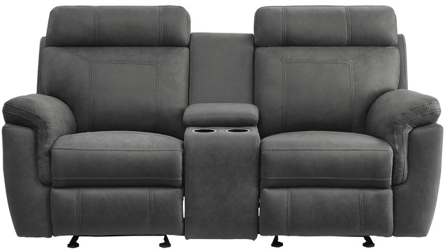 Homelegance® Clifton Gray Double Manual Reclining Glider Loveseat with Center Console-3