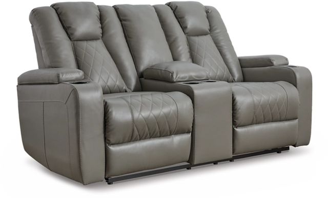 Signature Design by Ashley® Mancin Gray Reclining Loveseat with Console-0