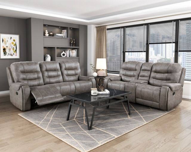Homelegance® Oberon Grayish Brown Double Manual Reclining Loveseat with Center Console-1