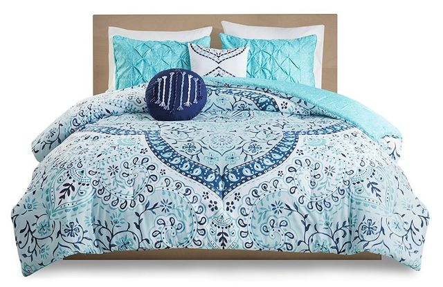 Olliix by Intelligent Design Natalia Aqua Twin/Twin XL Boho Medallion Printed Reversible Comforter Set-0