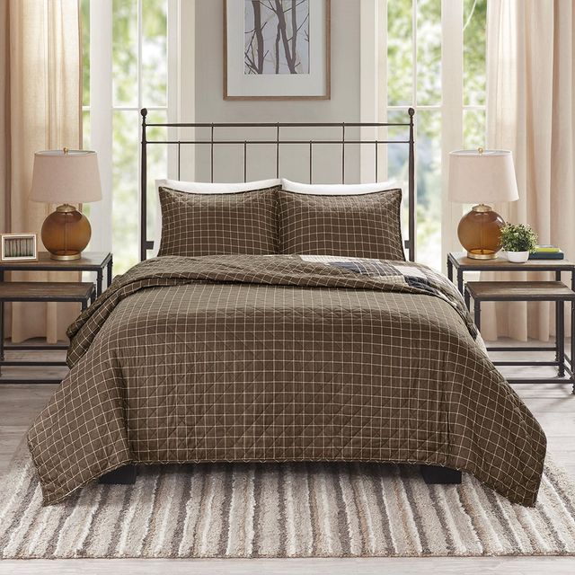 Olliix by Madison Park Timber 3 Piece Black and Brown King/California King Reversible Printed Coverlet Set-3