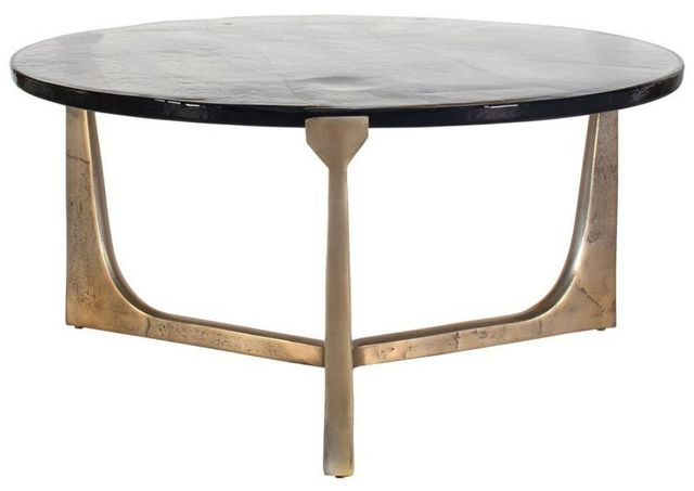 Uttermost® Bohdi Cast Glass Top Indoor-Outdoor Coffee Table with Antique Brass Aluminum Base-3
