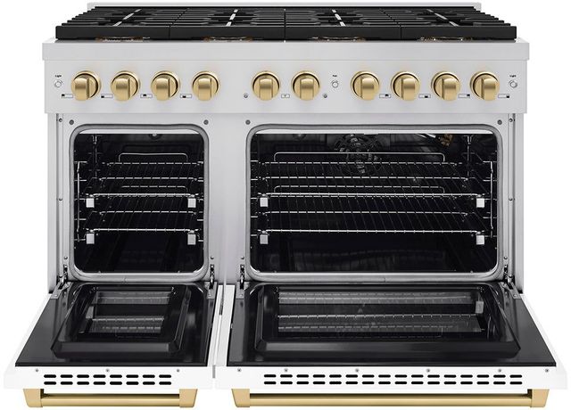 ZLINE Paramount Series Autograph Edition 48" Stainless Steel Pro Style Gas Range with White Matte Door and Champagne Bronze Accents-1