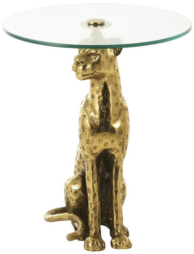 Deco Marche Clear Leopard Side End Accent Table with Gold Base-2