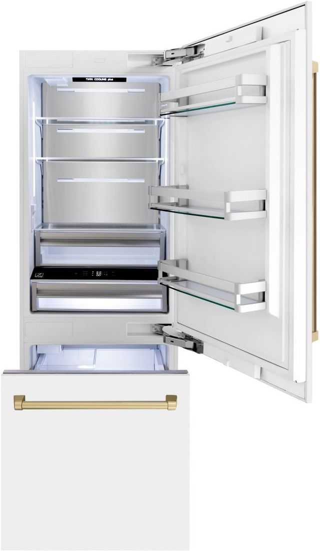 ZLINE Autograph Edition 30" 16.1 Cu. Ft. White Matte Built-In Bottom Freezer Refrigerator-1