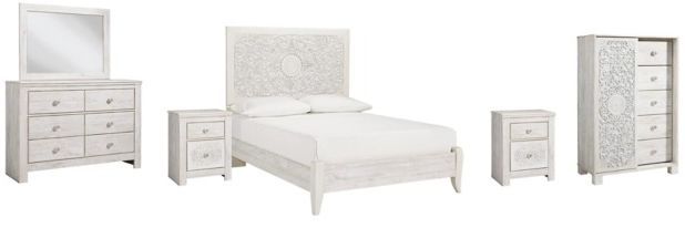 Signature Design by Ashley® Paxberry 6-Piece Whitewash Queen Panel Bed Set-0