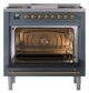 Ilve® Nostalgie II Noblesse 36'' Blue Gray Pro Style Dual Fuel Range with Brass Trim-1