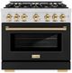 ZLINE Autograph Edition 36" Stainless Steel Pro Style Gas Range with Black Matte Door and Polished Gold Accents-0