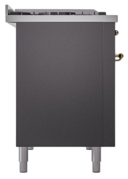 Ilve® Nostalgie II Noblesse 48'' Graphite Matte Pro Style Dual Fuel Range with Brass Trim-2
